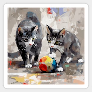 Two Kittens Playing With A Cat Toy Sticker